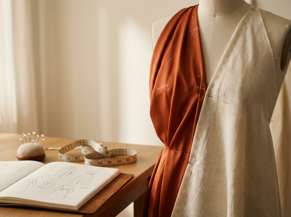 Draped fabric and tailoring detail on a mannequin